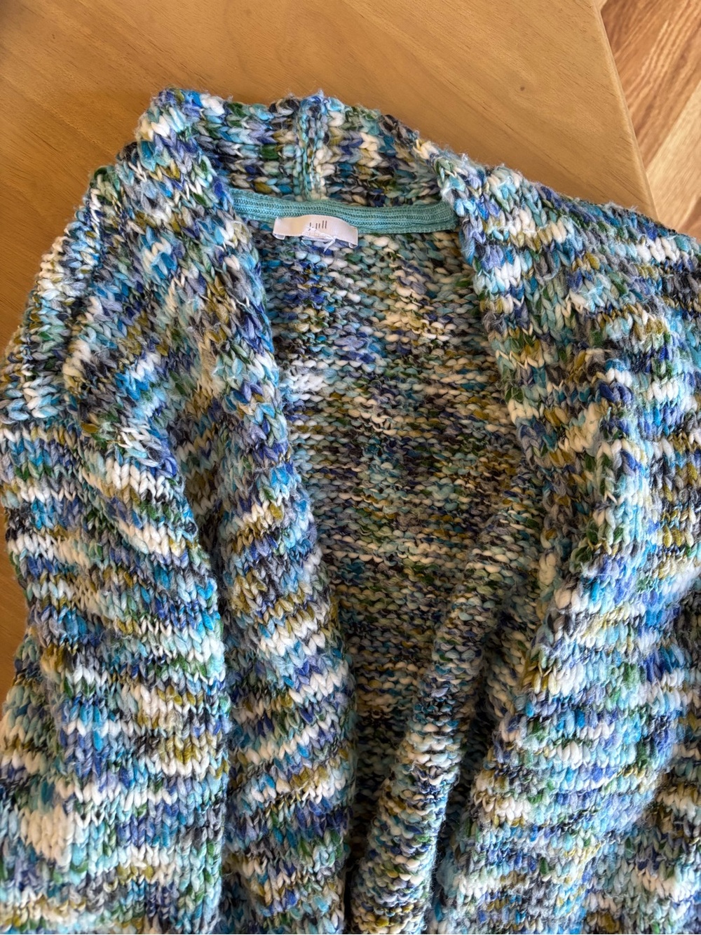 J.Jill Cozy Multicolor Chunky Knit Cardigan Sweater - Blue Mix
